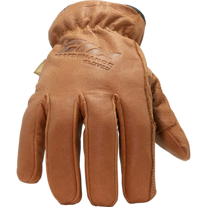 Fleece Lined Buffalo Leather Driver Winter Work Glove in Russet Brown