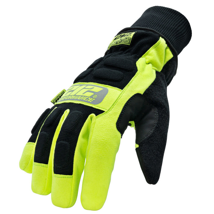 Waterproof Fleece Lined Impact Protective Tundra Winter Work Gloves in Black and Hi-Viz Yellow