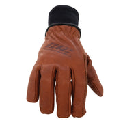 Fleece Lined ANSI A3 Cut Resistant Buffalo Leather Driver Winter Work Glove with Rib Knit Cuff in Russet Brown