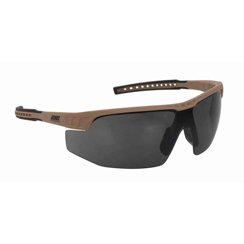 Premium Ballistic Impact Rated Smoke Grey Lens Anti-Fog Safety Glasses in Coyote