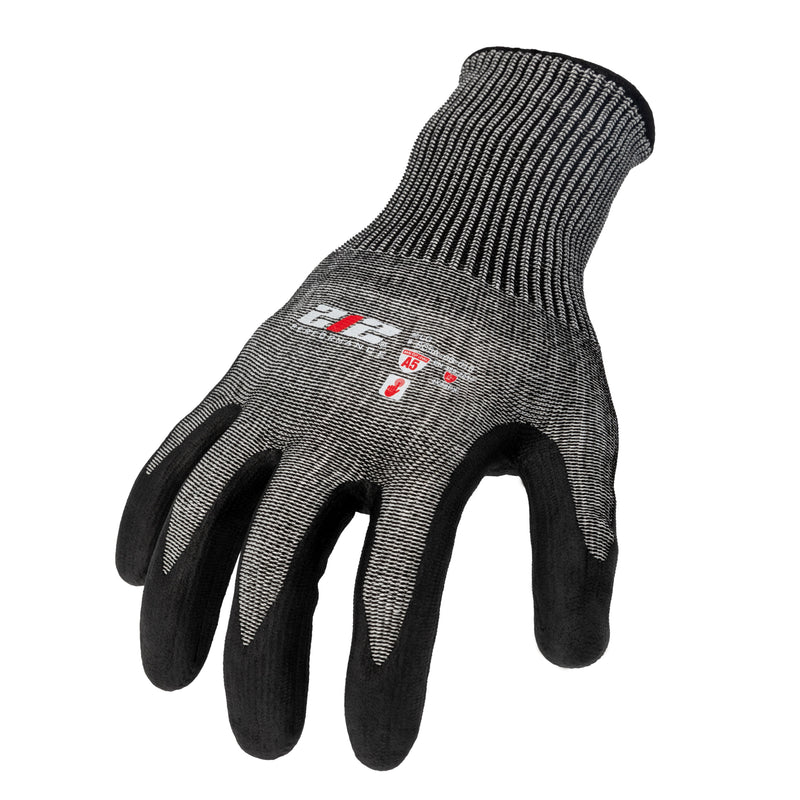 Nitrile Foam-Dipped ANSI A5 Cut Resistant Touchscreen Compatible Seamless Work Gloves in Black and Gray