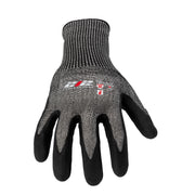 Nitrile Foam-Dipped ANSI A5 Cut Resistant Touchscreen Compatible Seamless Work Gloves in Black and Gray