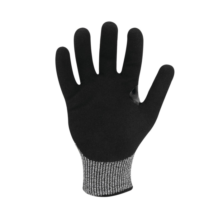 Heavy-Duty Seamless Sandy Gripped Nitrile ANSI Cut 4 Resistant Gloves in Gray and Black