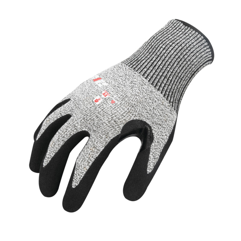Heavy-Duty Seamless Sandy Gripped Nitrile ANSI Cut 4 Resistant Gloves in Gray and Black