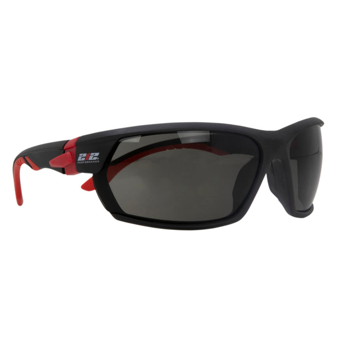 Premium Anti-Fog Smoke Grey Tinted Lens Safety Glasses with Removeable Headband in Black and Red