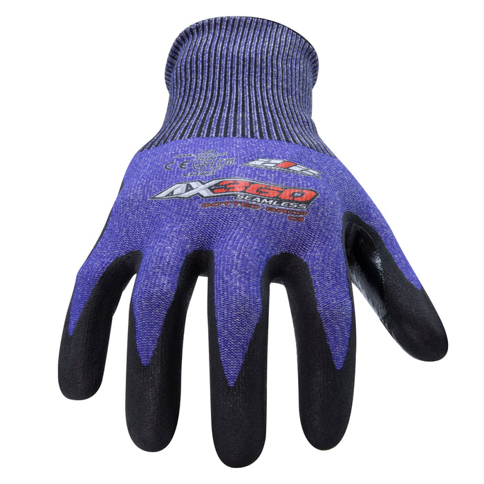 AX360 Seamless Nitrile-dipped Cut Resistant Dotted Grip Gloves in Black and Blues (EN Level 3)