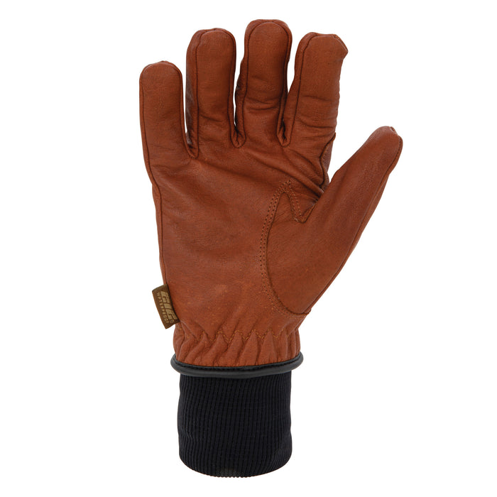 212 Performance TKLDC3-0811 Fleece Lined ANSI A3 Cut Resistant Buffalo Leather Driver Winter Work Glove with Rib Knit Cuff in Russet Brown, X-Large