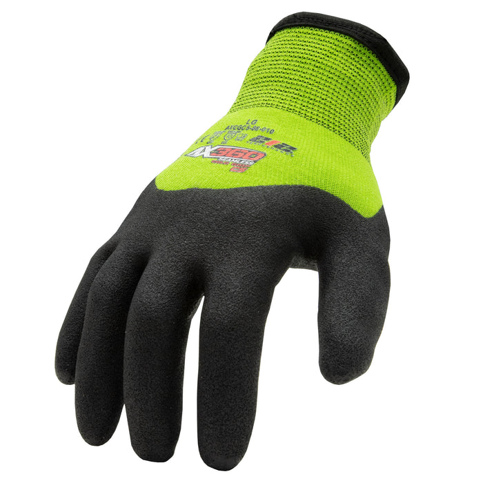 AX360 Seamless Nitrile-dipped Cut Resistant Cold Weather Hi-Viz Gloves in Black and Green (EN Level 5)