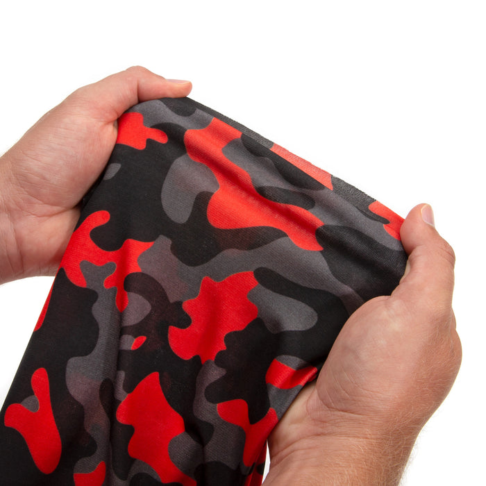 Protective Neck Gaiter and Particulate Filtering Face Cover in Red / Grey / Black Camo