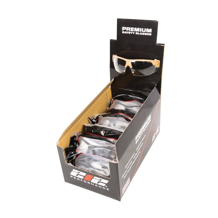 Premium Ballistic Impact Rated Clear Lens Anti-Fog Safety Glasses in Coyote 12-Pair Bulk Pack