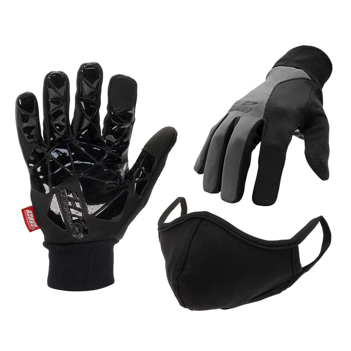 Touchscreen Compatible Silicone Palm Economy Tundra Jogger Gloves in Gray and Black with Cotton Face Mask Combo