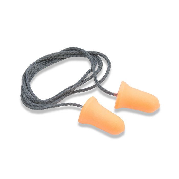 Bell Shape 33 dB NRR Disposable Foam Corded Ear Plugs, 100-Pair Box